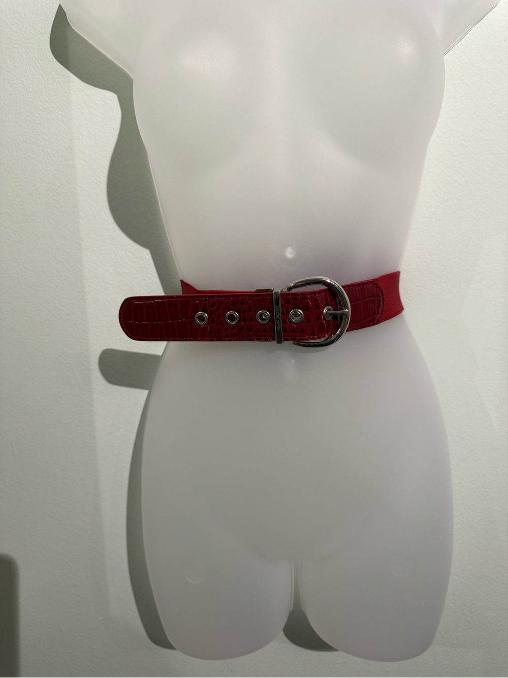 Liz Claiborne Red Faux-Croc Wide Belt with Silver Buckle